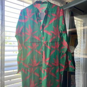 Green dress with pink floral print